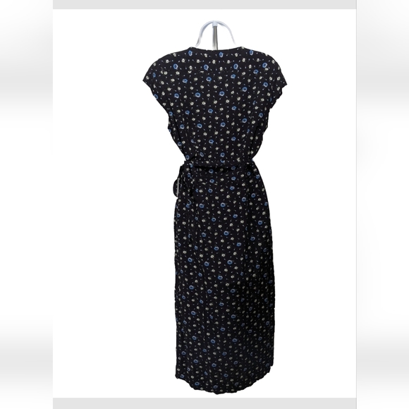 NWT J Crew Fabrizia Midi True Wrap Dress S Short Sleeve Black Floral #drs8.10 - Picture 8 of 10